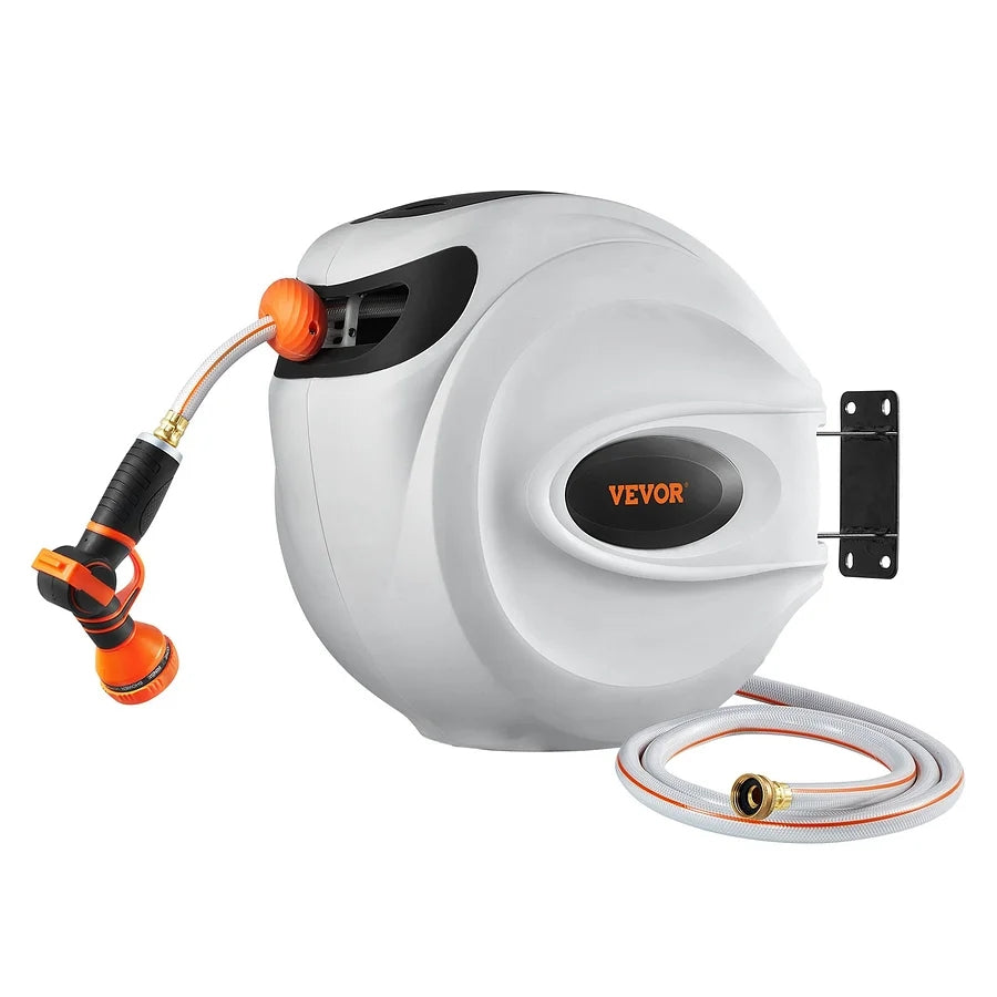 Retractable Hose Reel Water Hose Reel 130'x5/8" 180° Swivel Wall-Mounted